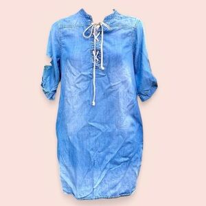 CLOTH & STONE WOMEN’S SMALL 💙✨ DENIM MIDI DRESS W/ FRONT TIE & POCKETS